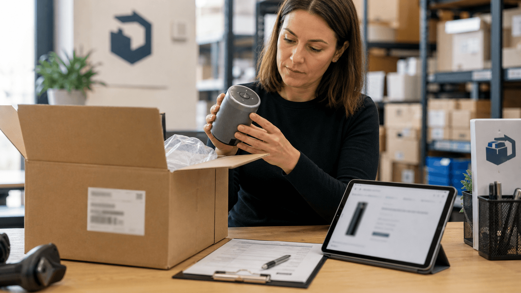 Retourenprüfung im E-Commerce mit Produktinformationen und Verpackung